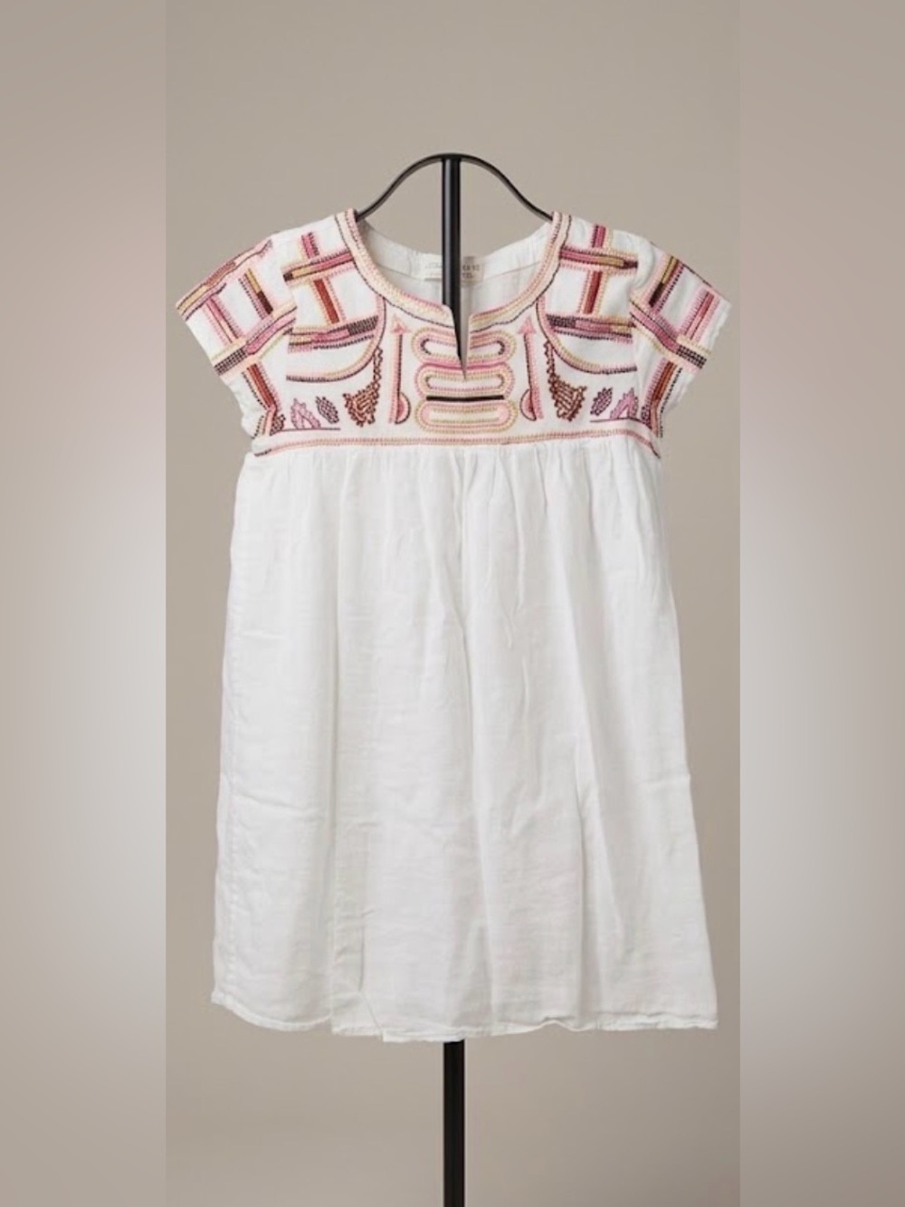 Zara White Tunic with Pink, Brown & Yellow Embroidered Yoke